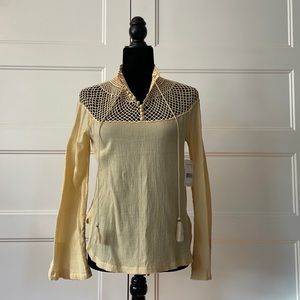 Free people tan crochet blouse